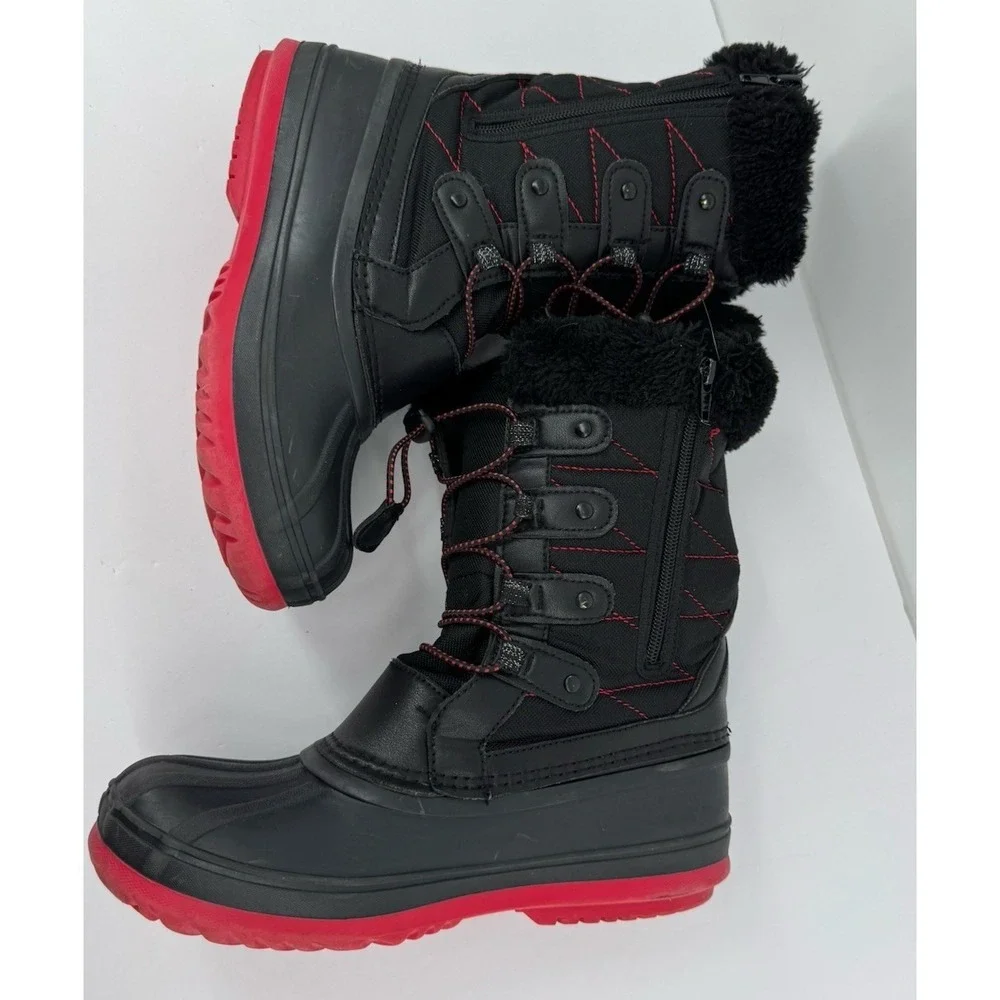 Canada Weather Gear Snow Boots Womens 6M Black Red Faux Fur Insulated Zip - Picture 5 of 10
